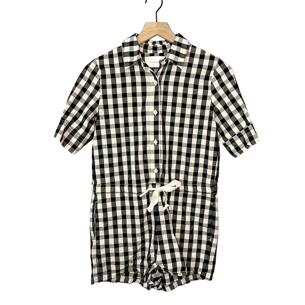 Solid & Striped Linen Blend Gingham Button Romper… - image 3